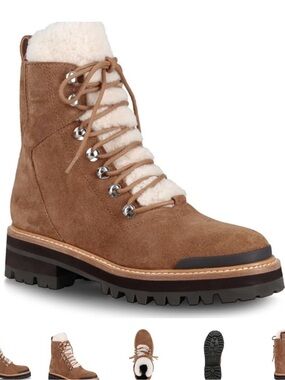 Marc Fisher Tan Suede Shearling-Lined Lace-Up Boot